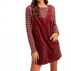 NEW UMGEE corduroy pinafore overall mini dress in raspberry